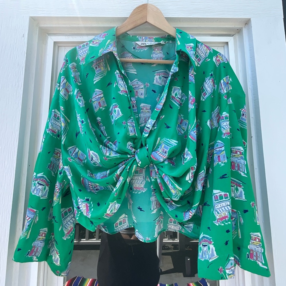 Zara Printed Top with Knot Front